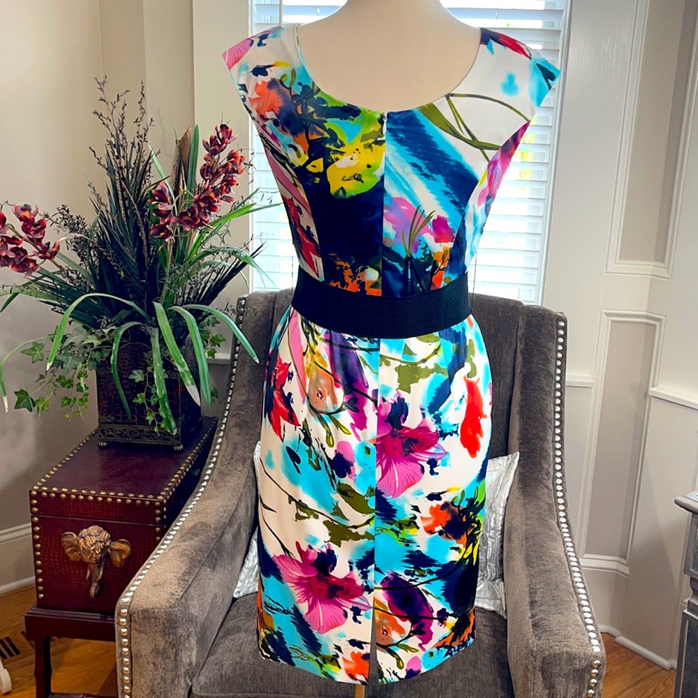 Joseph Ribkoff S 8 Gorgeous dress beautiful colors feels like satin and is lined - Picture 4 of 6